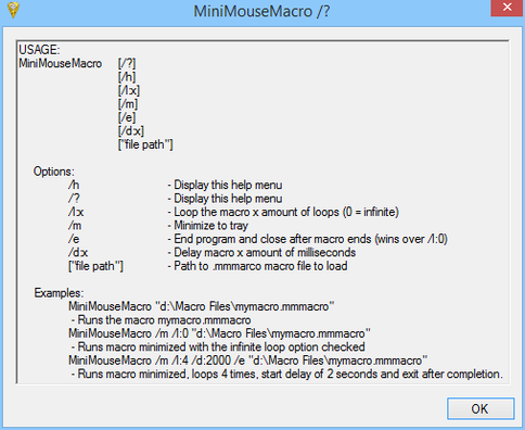 Mini Mouse Macro Command Line Options